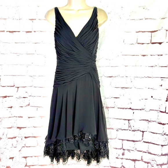 TADASHI Dresses & Skirts - TADASHI S Petite Black Chiffon Pin Tucked Hi Lo Ruched  Cocktail Party Dress